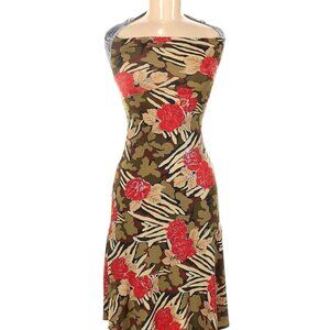 Three Hearts Halter Top Red Green‎ Floral Dress with Denim Straps in Size Medium